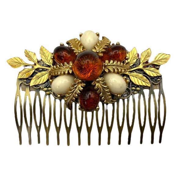 Bridal Hair Comb Amber Gold Vintage Wedding Hairpiece Accessories Formal Clips main image 4